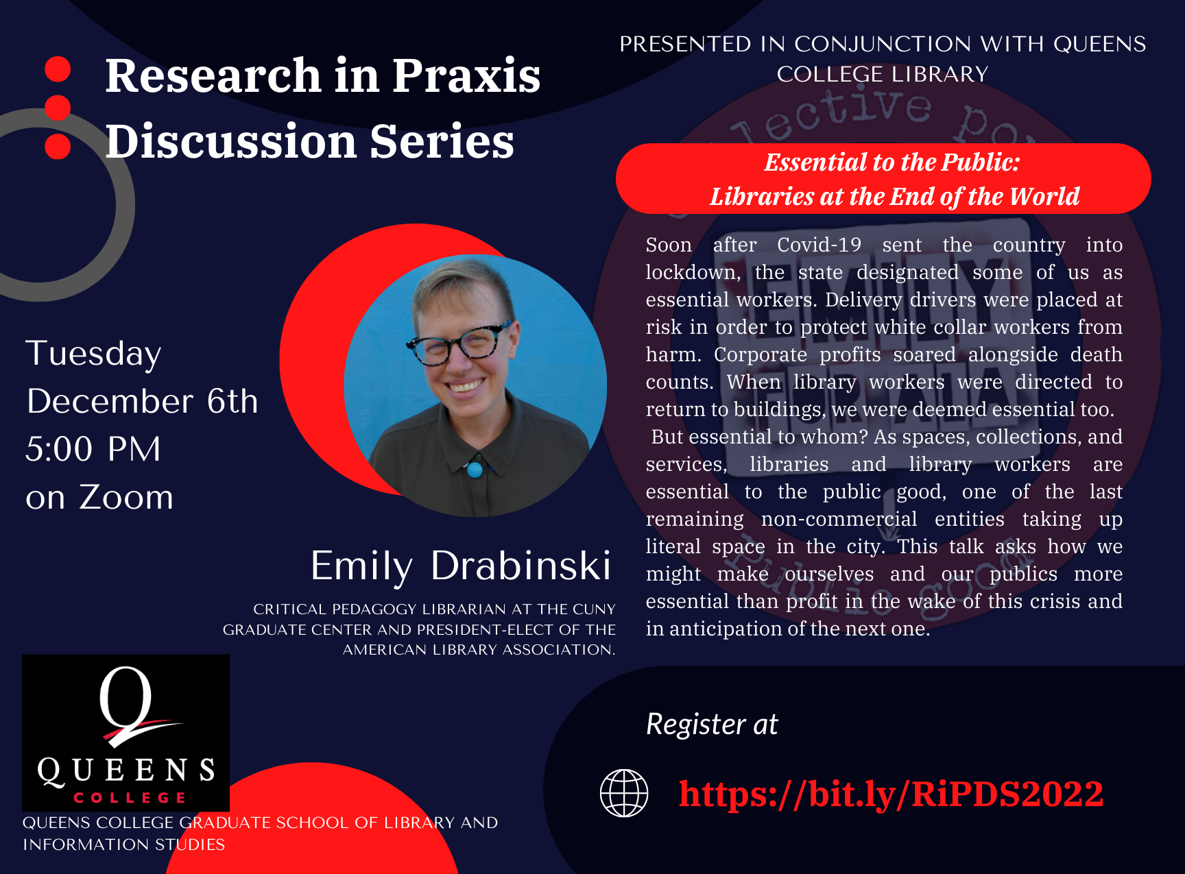 Upcoming Event: Research in Praxis Discussion Series with Emily Drabinksi
