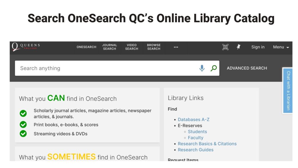 OneSearch - QC's Online Library Catalog