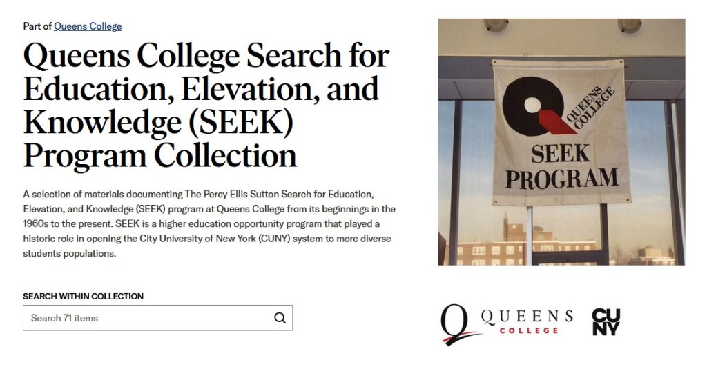 homepage of JSTOR collection: QC SEEK Program